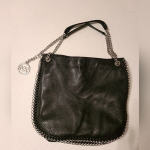 Michael Kors Shoulder Bag Large Black Leather Chain Strap Trim Chelsea